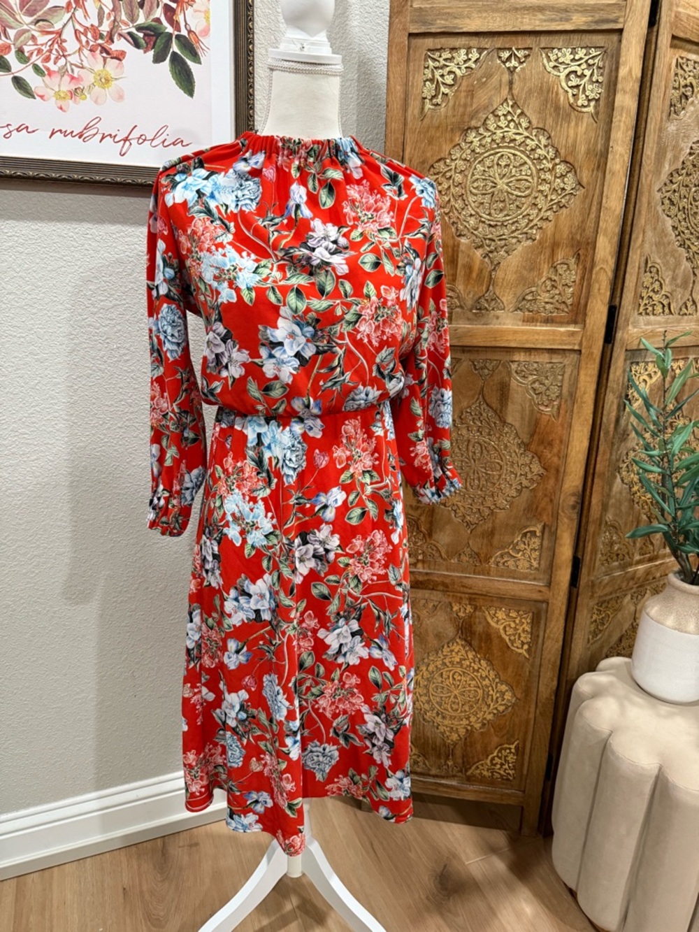 H&M Red Floral Midi Dress - 0014